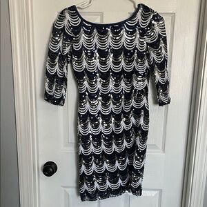 Navy and Silver Sequin Mini Dress